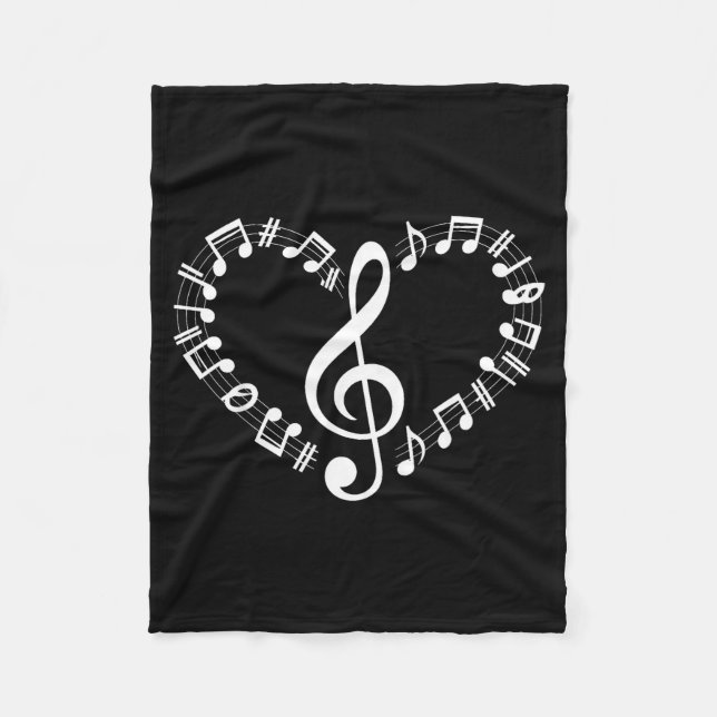 Heart Shape Musical Notes Music Lovers Happy Valen Fleece Blanket (Front)