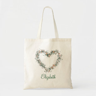 Heart Shape of Swirl Floral Personalized Tote Bag