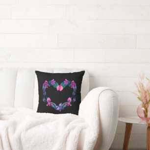 Heart Shape Orchid Black Pillow