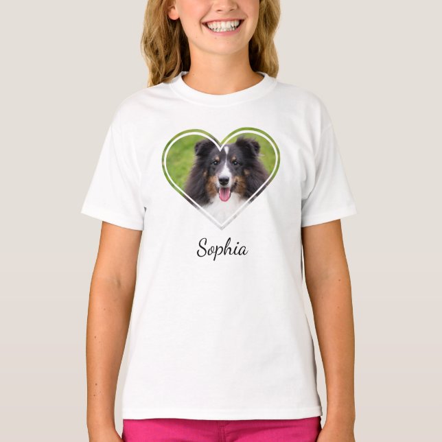 Heart Shape Pet Photo Template With Custom Text T-Shirt (Front)