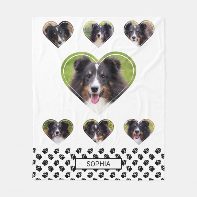 Heart Shape Pet Photo Templates And Paws & Name Fleece Blanket (Front)