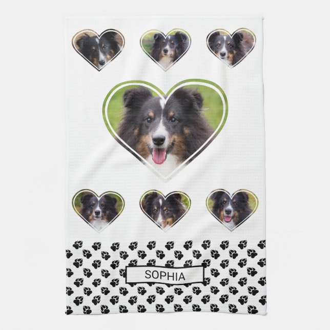 Heart Shape Pet Photo Templates And Paws & Name Kitchen Towel (Vertical)