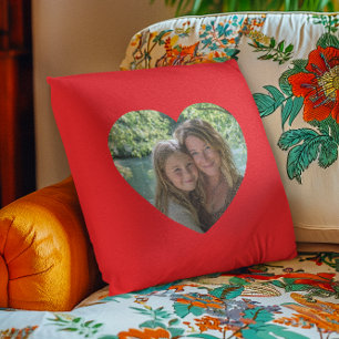 Heart Shape Photo Bright Red Throw Pillow