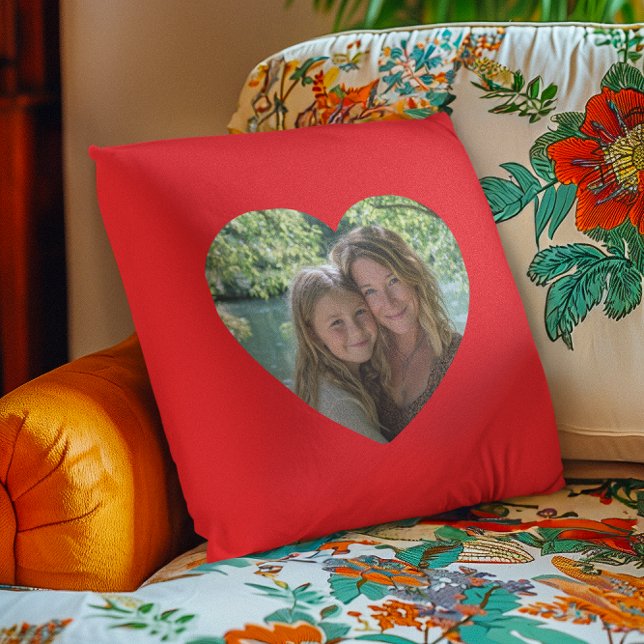 Heart Shape Photo Bright Red Throw Pillow (Heart Shape Photo Bright Red Throw Pillow)