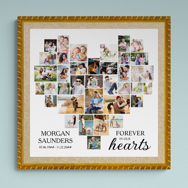 Heart Shape Photo Collage 36 Pic Funeral Memorial Poster (Funeral memorial poster to order professionally printed or as a printable digital download)