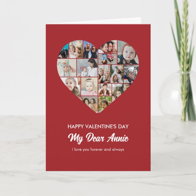 Heart Shape Photo Collage Happy Valentine's Day Card (Front)