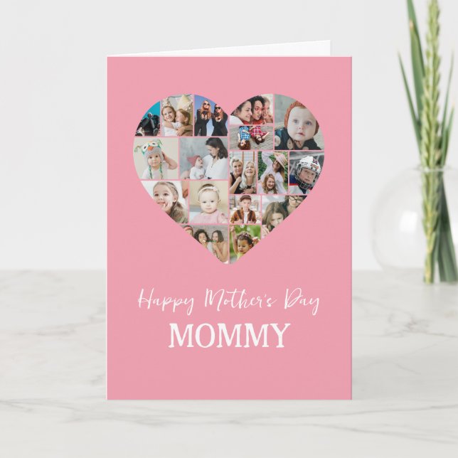 Heart Shape Photo Collage Mom Pink Mother's Day Card (Front)