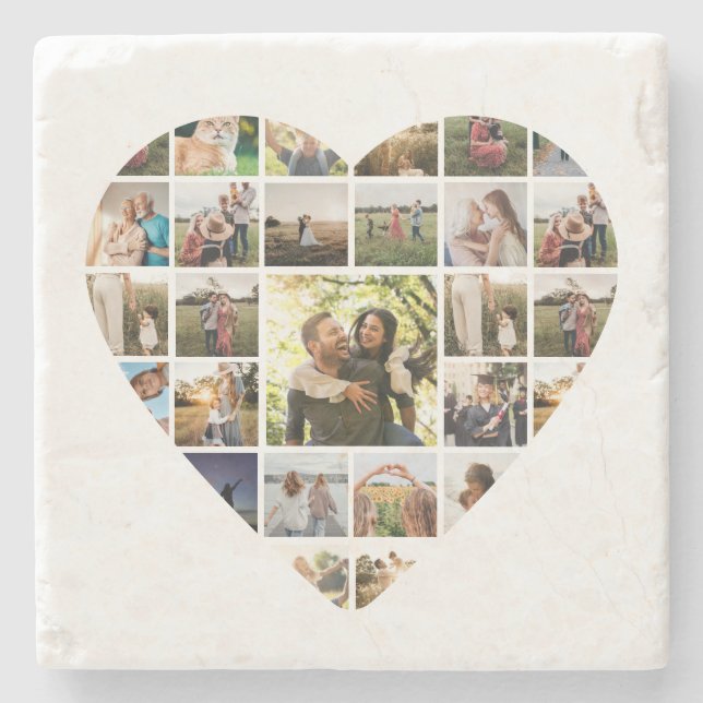Heart Shape Photo Collage Stone Coaster (Front)