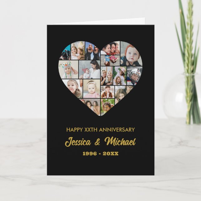 Heart Shape Photo Collage Wedding Anniversary Card (Front)