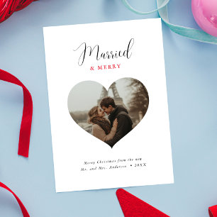Heart Shape Photo Married and Merry Christmas  Holiday Card