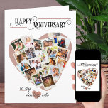 Heart Shape Photo Montage Big Wedding Anniversary Card<br><div class="desc">Happy Anniversary card for your wife or husband. The template is set up for you to add 20 of your favourite photos as well as to personalize the wording on the front, the custom message inside and the year on the back. Your pictures are displayed in square / instagram format...</div>