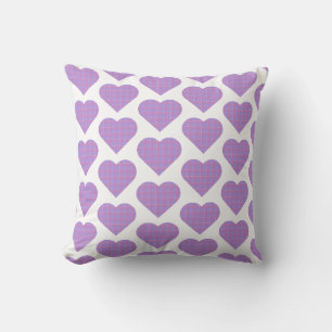 Heart Shape Plaid Pink Purple Throw Pillow