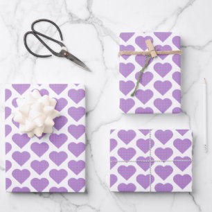 Heart Shape Plaid Pink Purple Wrapping Paper Sheet