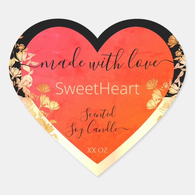 Heart Shape Product Packaging Labels Orange & Gold (Front)