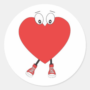 Heart Shape Red Cute Love Character Design Classic Round Sticker