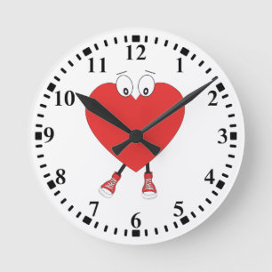 Heart Shape Red Cute Love Character Design Round Clock