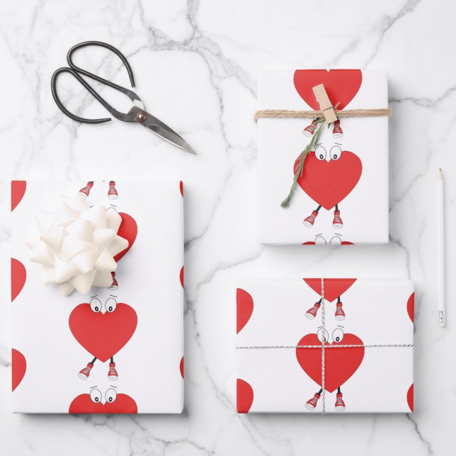 Heart Shape Red Cute Love Character Design Wrapping Paper Sheet (Front)