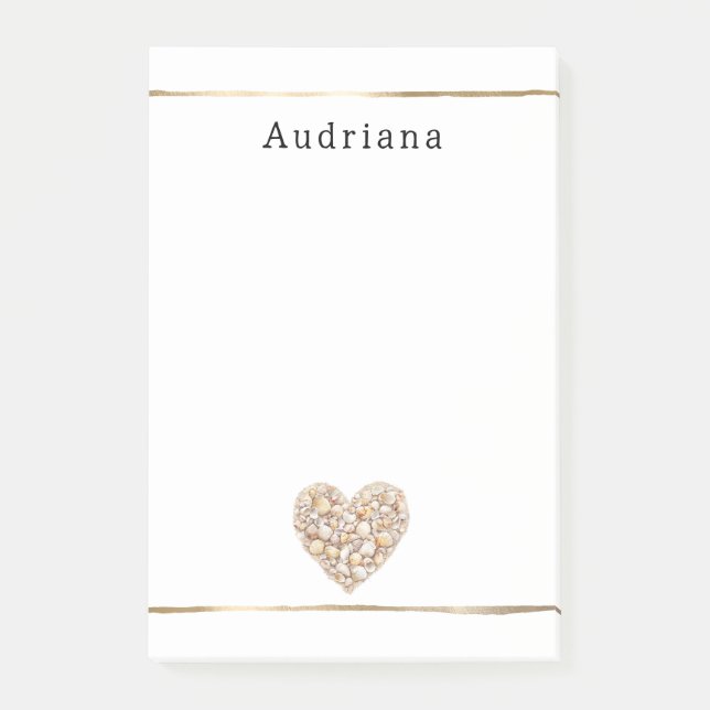 Heart Shape Sea Shells Ocean Beach Personalized  Post-it Notes (Front)