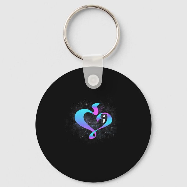 Heart Shape Semicolon - Suicide Prevention Awarene Keychain (Front)