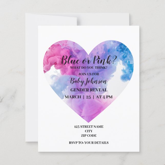 Heart shape smoke gender reveal invitation (Front)