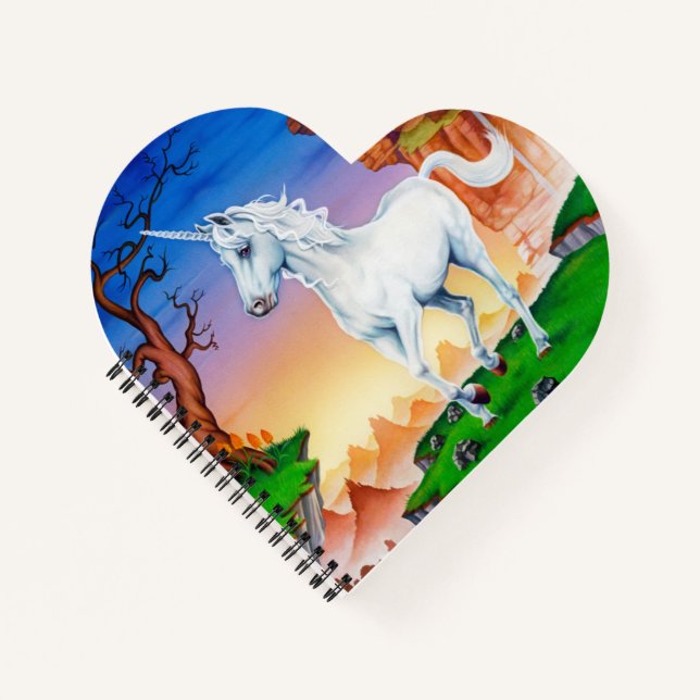 Heart-shape spiral notebook magic fantasy unicorn (Front)