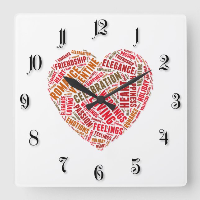 Heart shape words cloud square wall clock (Front)
