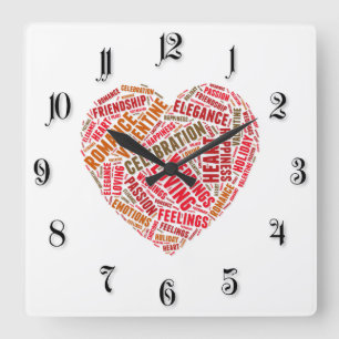 Heart shape words cloud square wall clock