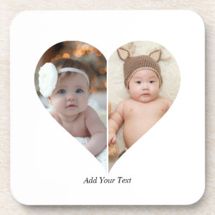 Heart Shaped 2 Photo Collage Coaster