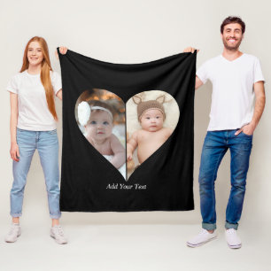Heart Shaped 2 Photo Collage Fleece Blanket