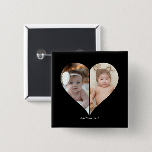 Heart Shaped 2 Photo Collage Inch Square Button