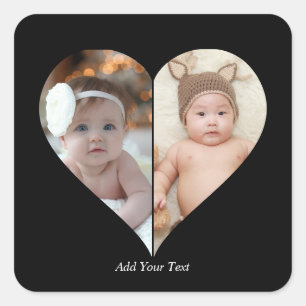 Heart Shaped 2 Photo Collage Square Sticker