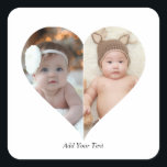Heart Shaped 2 Photo Collage Square Sticker<br><div class="desc">This Custom Heart Shaped Photo design beautifully arranges your favourite memories into the shape of a heart, symbolizing love and connection. Perfect for special occasions like anniversaries, weddings, or Valentine's Day, this design highlights your cherished moments meaningfully and artfully. Its unique layout creates a visually captivating keepsake, ideal for gifting...</div>