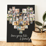 Heart Shaped 36 Photo Collage Love Life Family Can Canvas Print<br><div class="desc">Create your own wrapped canvas with 36 of your favourite photos. The photo template is set up to create a heart shaped photo collage, displaying your pictures in a mix of portrait, landscape and square instragram formats. The design has a black background and the caption "love your life & family"...</div>