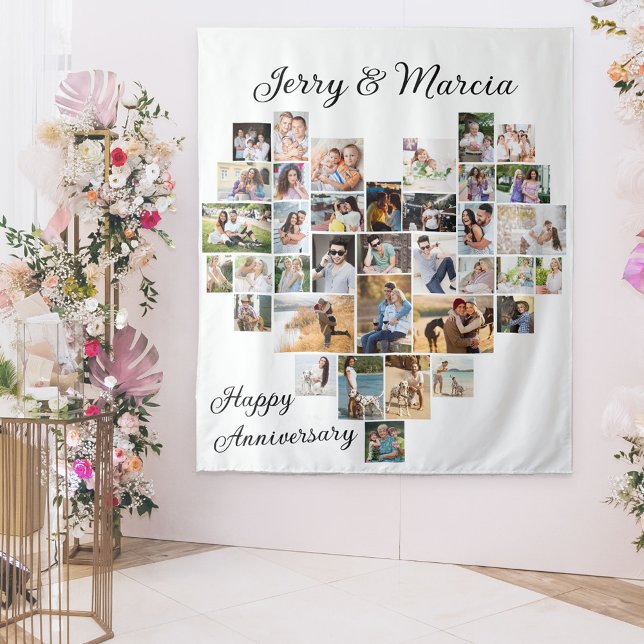 Heart Shaped 36 Photo Collage Wedding Anniversary Tapestry (Creator Uploaded)