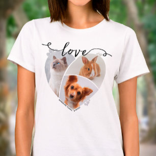 Heart-Shaped 3 Pet Photo Collage & Love Script T-Shirt