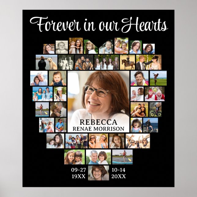 Heart Shaped 41 Photo Collage Memorial Funeral Poster (Front)