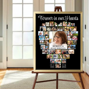 Heart Shaped 45 Photo Collage Funeral Memorial Poster