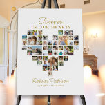 Heart Shaped 48 Photo Collage Funeral Welcome  Poster<br><div class="desc">This beautiful memorial poster is perfect for greeting family and friends as they enter your loved one's celebration of life. The design features 48 square photos shaped into a heart and gold text that reads "Forever in our hearts". Add custom text to personalize. So unique - this template is so...</div>
