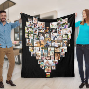 Heart Shaped 51 Photo Collage Editable Color Fleece Blanket