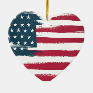 Heart-Shaped American Flag | Patriotic USA Love Ceramic Ornament