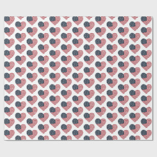 Heart Shaped American Flag Wrapping Paper
