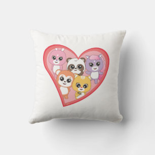 Heart-Shaped Animal Friends Throw Pillow