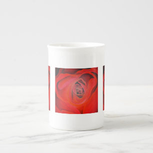 Heart Shaped Artistic Red Rose Bone China Mug