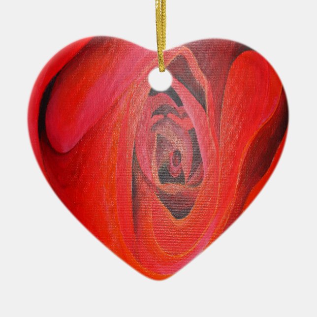 Heart Shaped Artistic Red Rose Ceramic Ornament (Front)