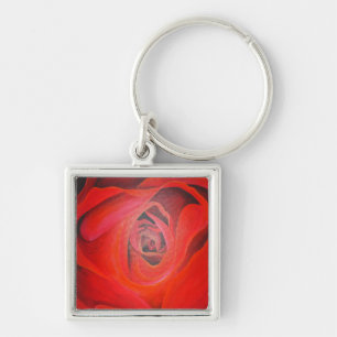 Heart Shaped Artistic Red Rose Keychain