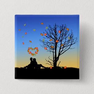 Heart-Shaped Autumn Leaves Couple 2 Inch Square Button