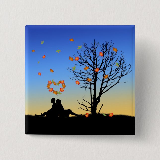 Heart-Shaped Autumn Leaves Couple 2 Inch Square Button (Front)