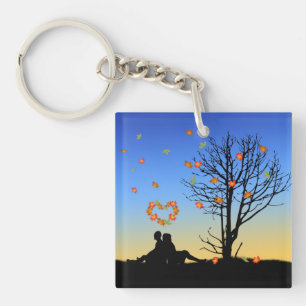 Heart-Shaped Autumn Leaves Couple Keychain