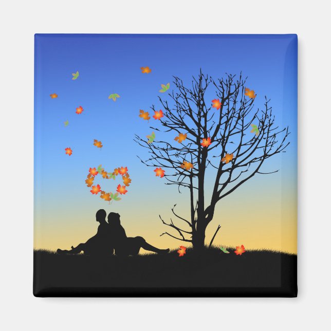 Heart-Shaped Autumn Leaves Couple Magnet (Front)