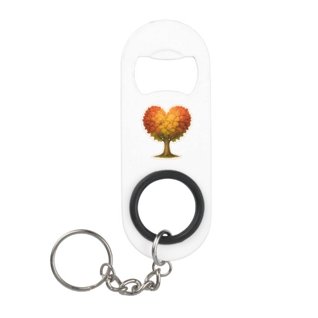 Heart Shaped Autumn Tree Keychain Bottle Opener (Front)